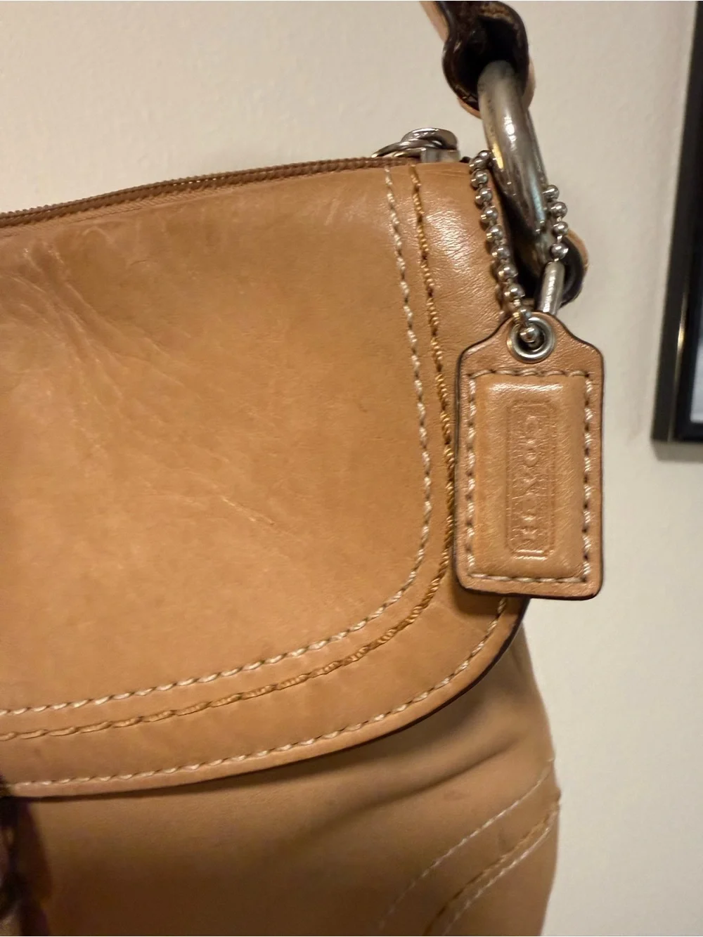 Coach Soho Tan Leather Shoulder Bag with Silver Hardware